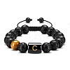 Natural Tiger Eye & Lava Rock Round Beads Adjustable  Bracelets TV6214-3-3