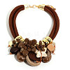 Flower Butterfly Ring Acrylic & Wood Pendant 2-Strand Cotton Cord Bib Necklaces for Women FS-WG99BBE-03-1
