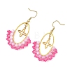 Oval Brass & 304 Stainless Steel Dangle Earrings EJEW-MZ00799-6