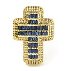 Cross Brass with Cubic Zirconia Open Cuff Rings RJEW-U011-09G-03-2