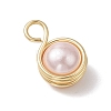 Shell Pearl Round Copper Wire Wrapped Pendants PALLOY-JF03258-01-4