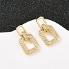 Brass Clear Cubic Zirconia Rectangle Dangle Stud Earrings EJEW-A156-01G-1