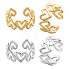2Pcs 2 Colors Adjustable 304 Stainless Steel Hollow Heart Cuff Rings for Women RJEW-HY0001-09-1