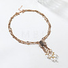 Alloy Rose Flower Multi-Strand Necklaces with Imitation Pearl Teardrop Tassel for Women WG55FA1-01-4