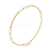Rice Natural Cultured Freshwater Pearl & Brass Beaded Copper French Wired Bangles BJEW-JB13981-3