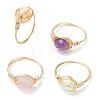 Oval Natural Rose Quartz & Prehnite & Amethyst & Citrine Finger Rings RJEW-JR00802-2