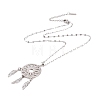 Woven Net/Web with Feather 304 Stainless Steel Pendant Necklaces for Women NJEW-G087-02P-3