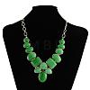 Natural Malaysia Jade Gemstone Bib Statement Necklaces with Alloy Cabochon Settings and Silver Color Plated Brass Chains NJEW-R224-02E-B-2