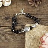 Natural Obsidian Chip & Alloy Beaded Bracelets for Women YV2517-3-1