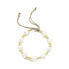 Adjustable Natural Pearl & Brass Braided Beaded Bracelet for Women BJEW-O187-01-1