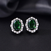 Brass Micro Pave Cubic Zirconia Oval Stud Earrings for Women QP4934-1-1