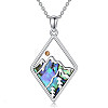 304 Stainless Steel Pave Natural Paua Shell & Mustard Seeds Rhombus with Mountain Faith Pendant Necklaces FS-WG4919D-01-3