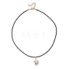 Printed Porcelain Heart Penant Black Waxed Cord Necklace for Women NJEW-JN06482-3