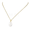Natural Baroque Keshi Pearl Oval Pendant 304 Stainless Steel Cable Chain Necklaces NJEW-JN06135-2