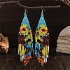 Bohemian Style Yellow Flower Glass Bead Tassel Dangle Earrings for Women FP2884-1