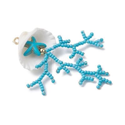 Glass Seed Beaded & Clam Shell Big Pendants PALLOY-MZ01152-02-1