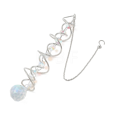 Iron Spiral & Glass Octagon & Teardrop Hanging Suncatchers HJEW-F025-01G-02-1