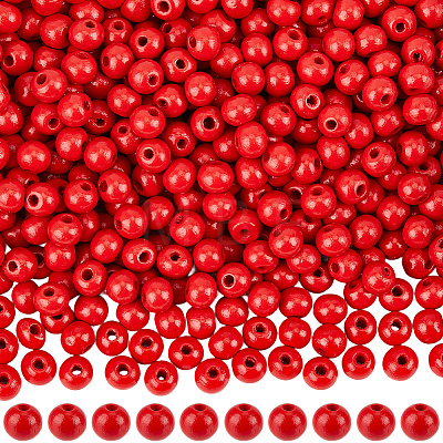 Spray Painted Round Natural Schima Wood Beads WOOD-PA0001-81A-01-1