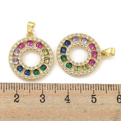 Round Rack Plating Brass Cubic Zirconia Pendants X-KK-M291-07G-1