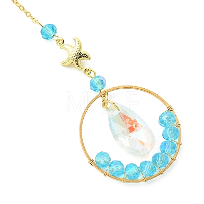 Ocean Theme Glass Round Beads & Teardrop Suncatcher with Brass Charm HJEW-JM04939-01-1