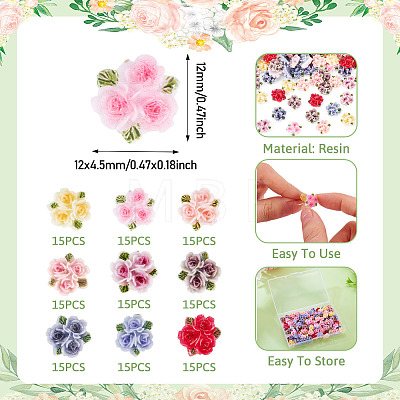 135Pcs 9 Colors Rose Flower Resin Cabochons MRMJ-TA0001-50-1