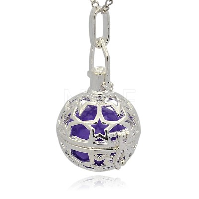 Silver Color Plated Brass Hollow Round Cage Pendants KK-J226-04S-1