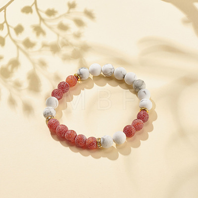 Natural Weathered Agate(Dyed) & Howlite Round Beaded Stretch Bracelet BJEW-JB08087-01-1