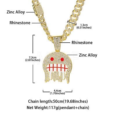 Zinc Alloy Full Crystal Rhinestone Ghost Pendant Necklaces with Enamel for Men FS-WG94CB1-01-1