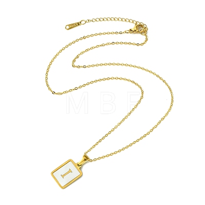 Ion Plating(IP) Rectangle with Initial Letter 304 Stainless Steel Pendant Necklace NJEW-R265-04G-I-1