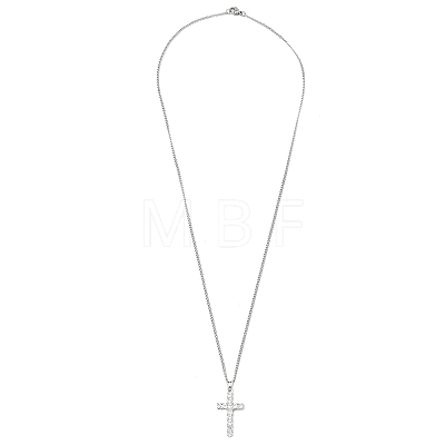 Brass Micro Pave Clear Zirconia Cross Pendant Necklaces NJEW-M211-05C-P-1