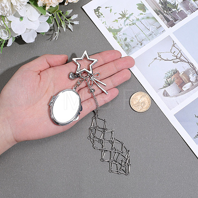 1Pc Oval Alloy & 667 Stainless Steel Macrame Pouch Pendant Decorations HJEW-CP0001-49B-1