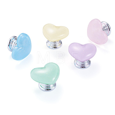 5Pcs 5 Colors Plastic Heart Shaped Toilet Tank Button AJEW-TA0003-58-1