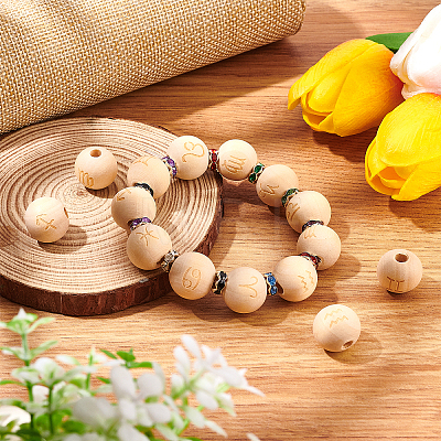 SUNNYCLUE 48 Pcs 12 Styles Unfinished Natural Wood European Beads WOOD-SC0001-31-1