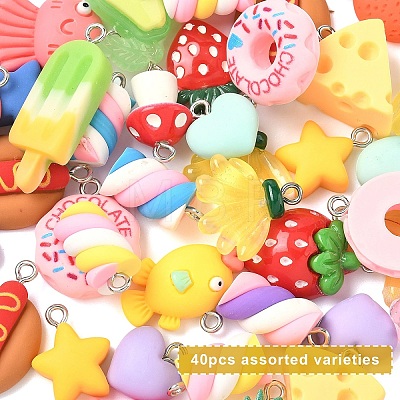 40Pcs Opaque Resin Pendants RESI-YW0005-82-1