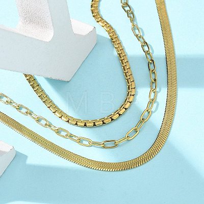 304 Stainless Steel Herringbone & Cable & Half Round Link Chain Bracelets LS-BJEW-U019-04G-03-1