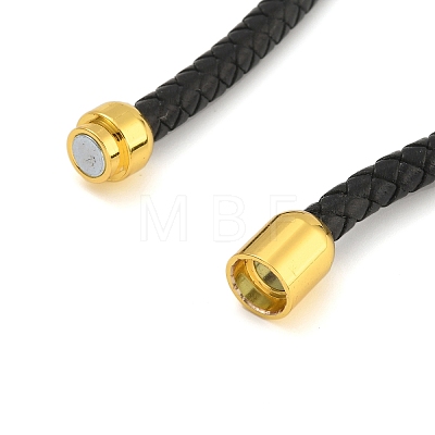 Black Braided Leather Cord Bracelet Making MAK-F037-01G-1