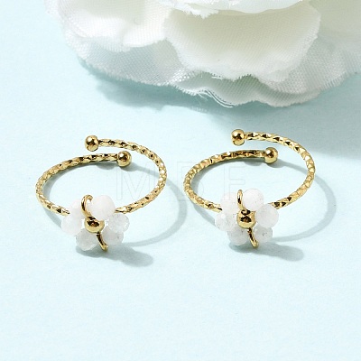 Adjustable 304 Stainless Steel Natural White Jade Cuff Open Rings RJEW-P187-01G-04-1