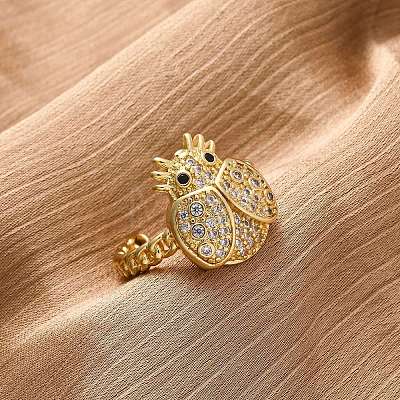 Brass Micro Pave Cubic Zirconia Adjustable Open Cuff Rings for Women RJEW-A072-01A-G-1