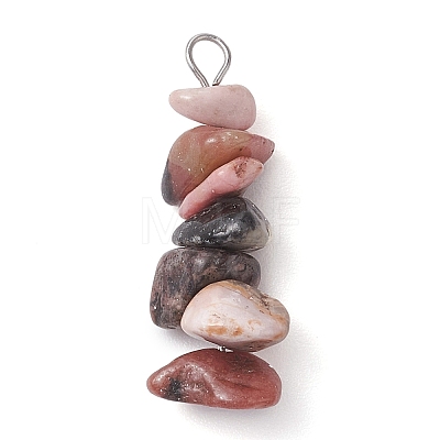 Gradient Color Natural Rose Quartz & Natural Rhodonite & Natural Pink Opal Chip Beaded Pendants PALLOY-JF02791-04-1