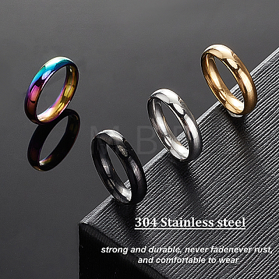 DICOSMETIC 8Pcs 4 Colors 304 Stainless Steel Simple Plain Band Finger Ring for Women RJEW-DC0001-01-1
