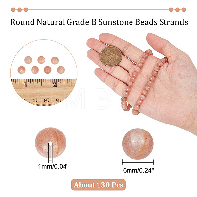  2 Strands Round Natural Grade B Sunstone Beads Strands G-NB0004-75-1