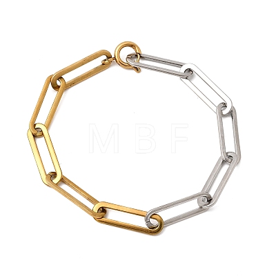 Two Tone 304 Stainless Steel Paperclip Chain Bracelets for Women BJEW-G786-01GP-02-1