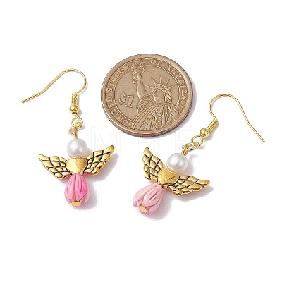 Angel Antique Golden Alloy & Resin Dangle Earrings EJEW-JE05686-11-1
