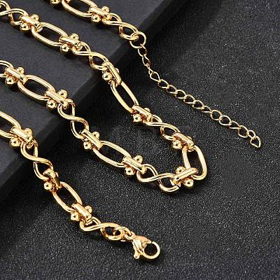 304 Stainless Steel Oval Infinity Link Chain Necklaces for Women Men NJEW-K249-20C-G-1
