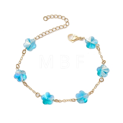 Brass Cable Chains Beads Bracelets for Women BJEW-JB11470-01-1