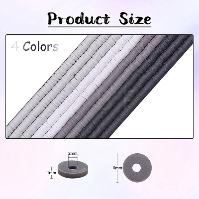 10 Strands 4 Colors Flat Round Eco-Friendly Handmade Polymer Clay Beads CLAY-SZ0001-99-1