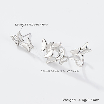 Anti-Tarnish Butterfly Rhodium Plated 925 Sterling Silver Stud Earrings with Ear Cuff EO1060-1-1