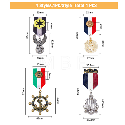 4Pcs 4 Style Eagle & Anchor & Shield Zinc Alloy Pendant Lapel Pins JEWB-FH0001-20-1