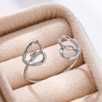 Heart 304 Stainless Steel Open Cuff Rings for Women RJEW-F174-07P-1