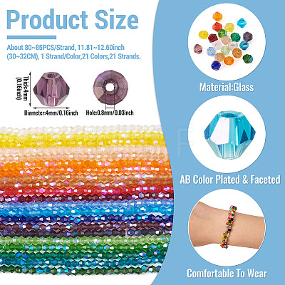 21 Strands 21 Colors Transparent Electroplate Glass Beads Strands GLAA-TA0004-23-1